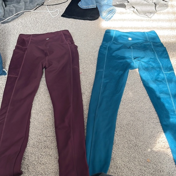 2 pairs of Blue and Maroon colored leggings. - Picture 3 of 3